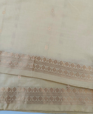 Lightweight Banarasi Katan Silk Saree | Beige | Gold Zari | Handwoven | Silk Mark Certified | Ships from California